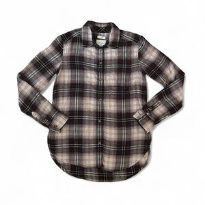 American Eagle Purple Plaid Boyfriend Fit Cotton Flannel Shirt Size XS